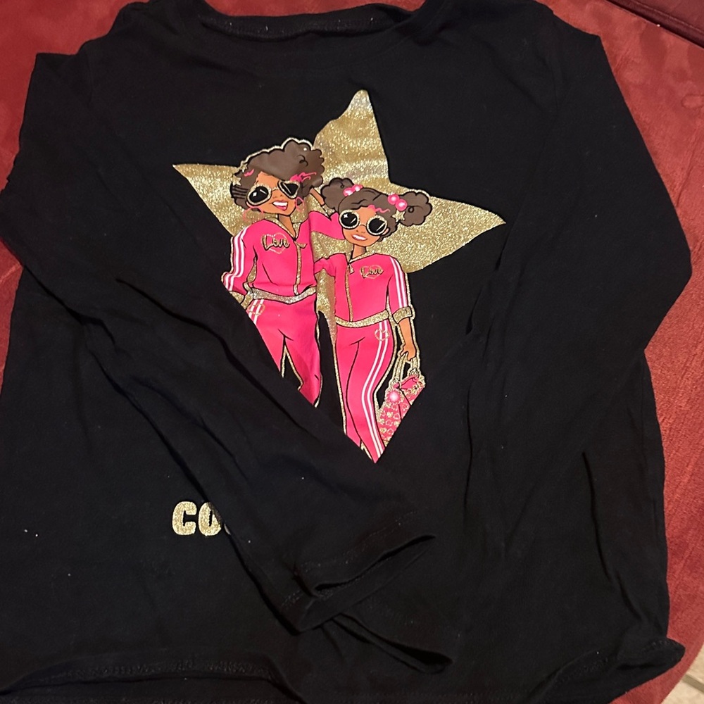 The Children's Place Black Long Sleeve Tee with Gold Star and Pink Design